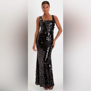 Lulus Black Sequin Evening Dress